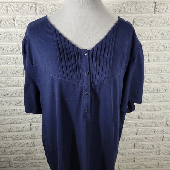 Liz Me Womens Top 2X Tunic Plus Short Sleeve Blue Buttons Cotton Blend BLU30E - Picture 3 of 7